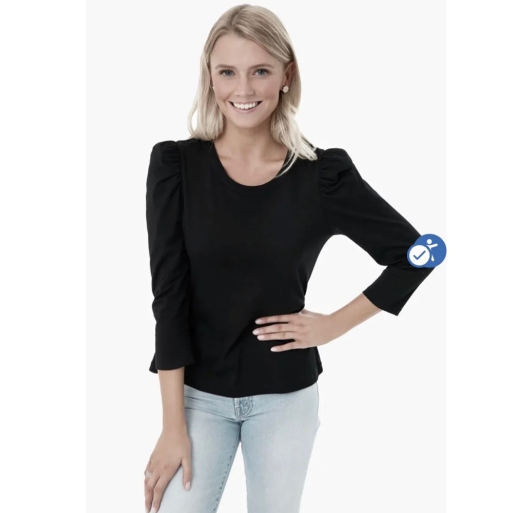 Tuckernuck Pomander Place Vesty Long Sleeve Crewneck Black Blouse